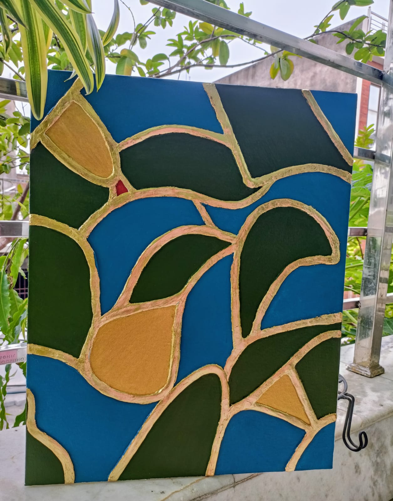 Blue-Green-Yellow Handmade Texture Art