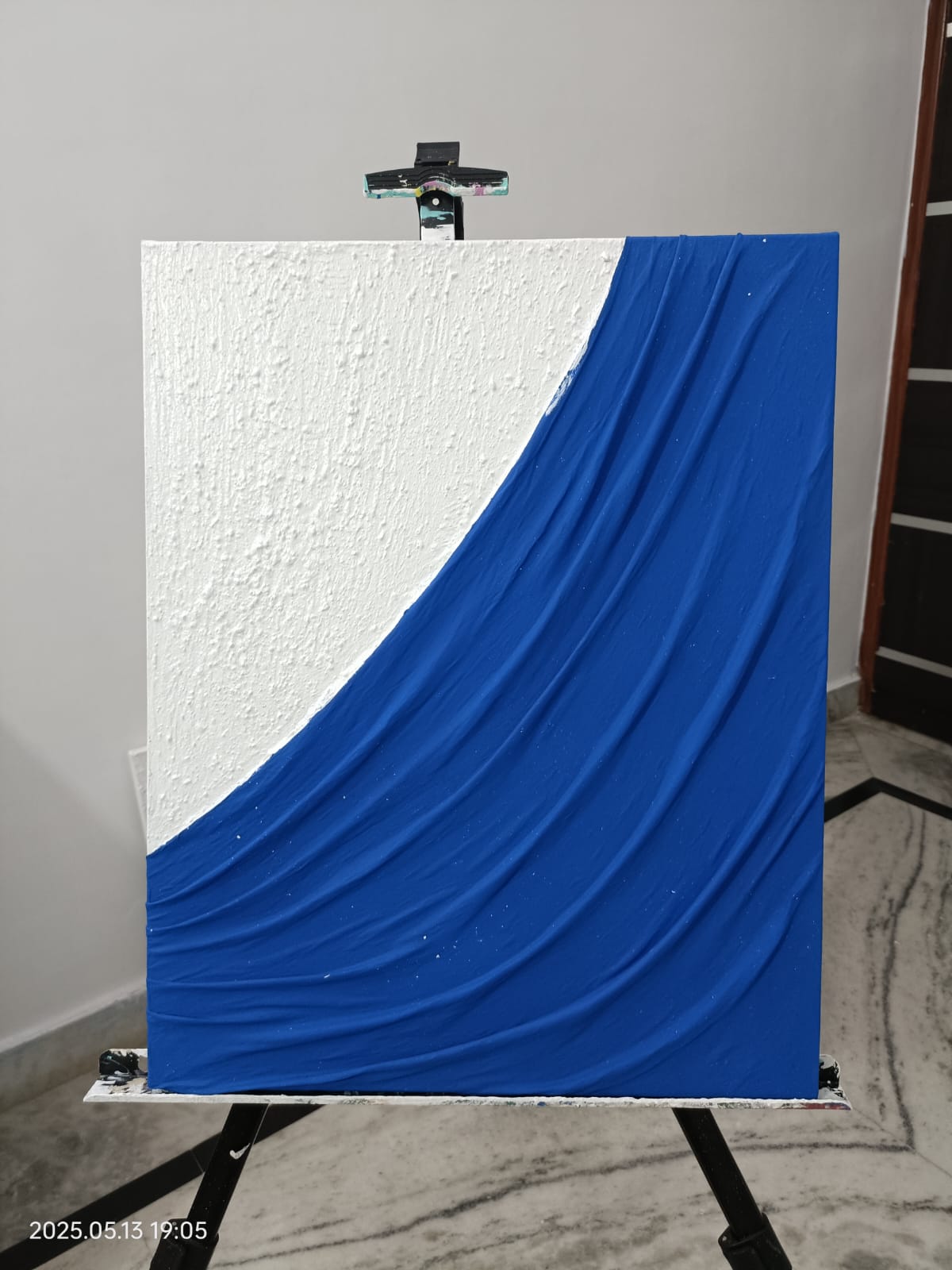 Blue Hand-made Fabric Texture Art