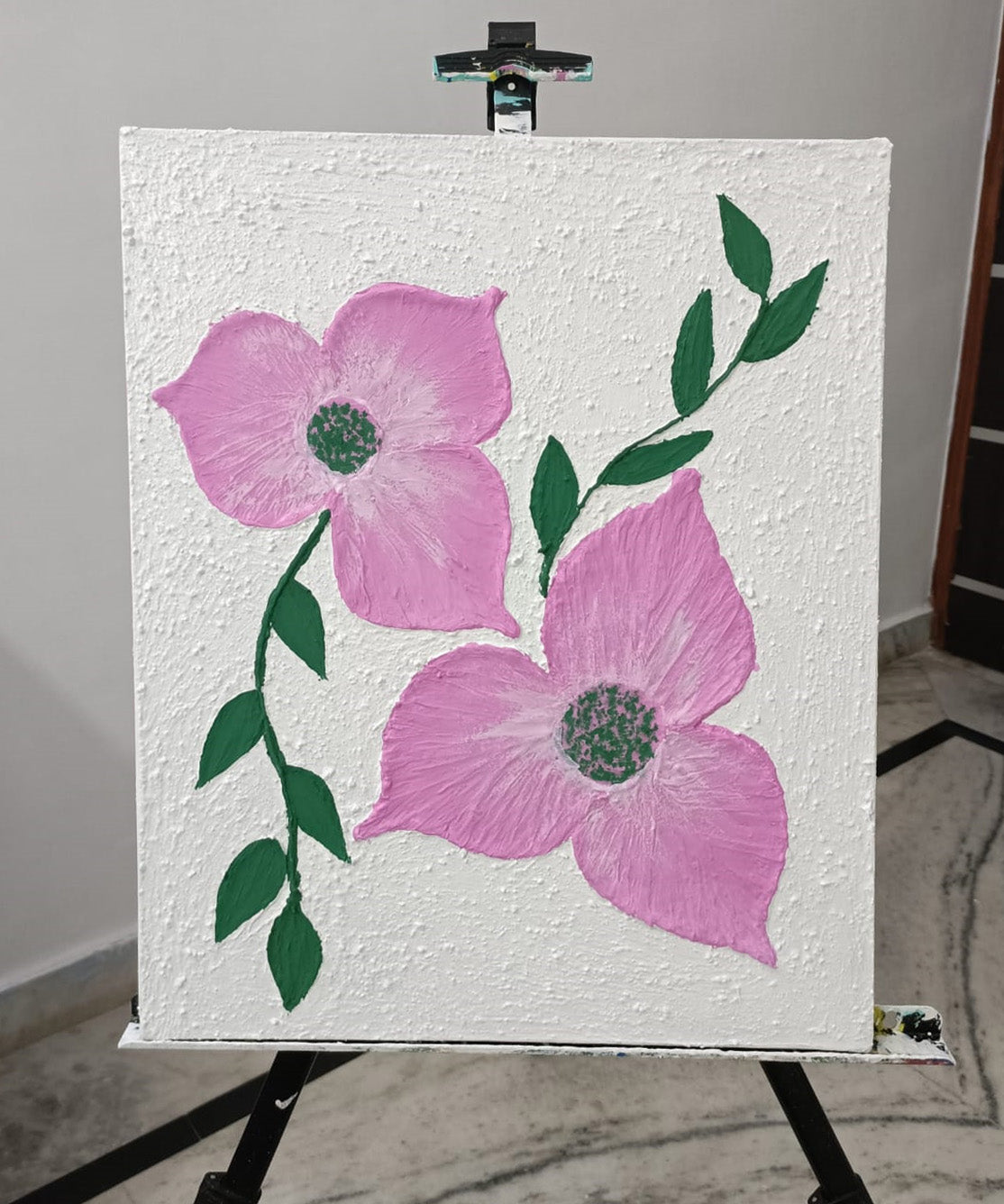 Pink Flower Handmade Texture Art